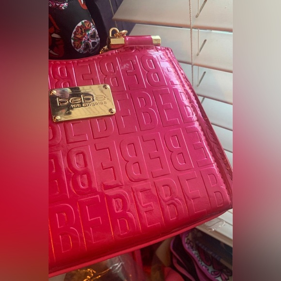 Bebe Irridescent Dark Pink Monogram Purse W/ Matching Wallet & Crossbody Strap - Picture 11 of 14